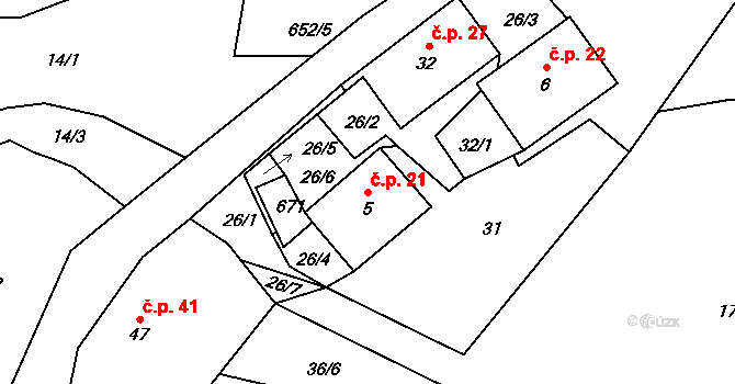 Putkov 21, Zdíkov na parcele st. 5 v KÚ Putkov, Katastrální mapa
