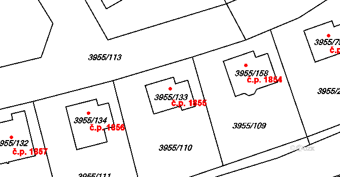 Chotěboř 1855 na parcele st. 3955/133 v KÚ Chotěboř, Katastrální mapa