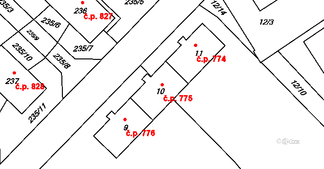 Kopřivnice 775 na parcele st. 10 v KÚ Kopřivnice, Katastrální mapa