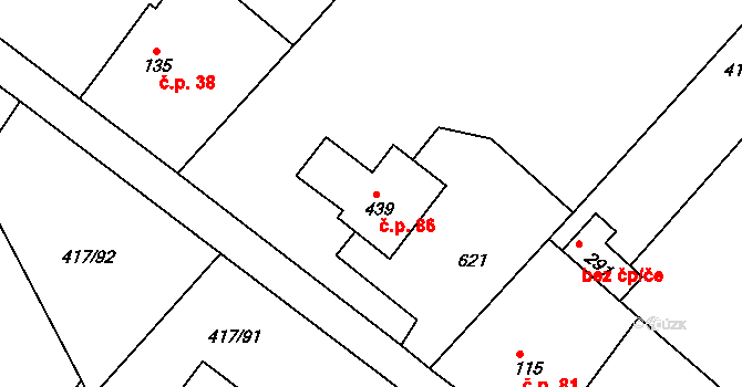 Lubina 86, Kopřivnice na parcele st. 439 v KÚ Drnholec nad Lubinou, Katastrální mapa