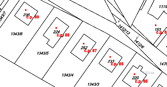 Srnín 87 na parcele st. 252 v KÚ Srnín, Katastrální mapa