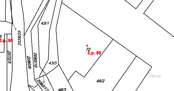 Merklín 59 na parcele st. 72 v KÚ Merklín u Přeštic, Katastrální mapa
