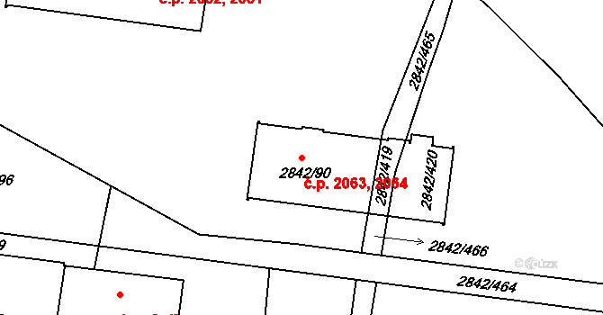 Louny 2063,2064 na parcele st. 2842/90 v KÚ Louny, Katastrální mapa