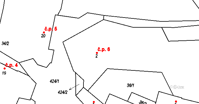 Sechov 6, Kožlí na parcele st. 2 v KÚ Sechov, Katastrální mapa