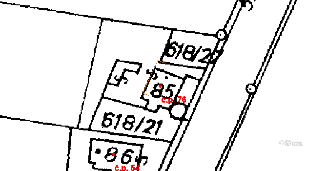 Mokré 76 na parcele st. 85 v KÚ Mokré, Katastrální mapa