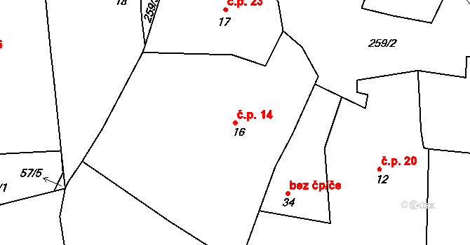 Chlístov 14 na parcele st. 16 v KÚ Chlístov u Dobrušky, Katastrální mapa