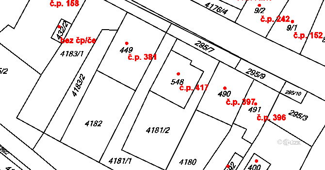 Boleradice 417 na parcele st. 548 v KÚ Boleradice, Katastrální mapa