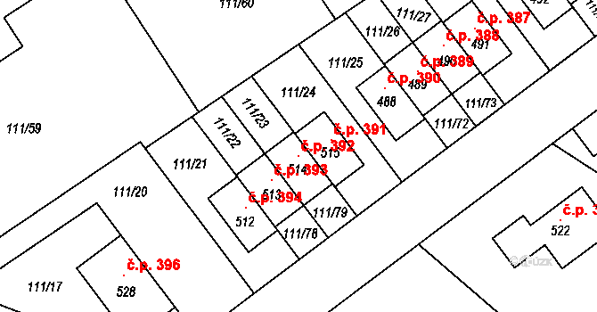 Minice 392, Kralupy nad Vltavou na parcele st. 514 v KÚ Minice u Kralup nad Vltavou, Katastrální mapa