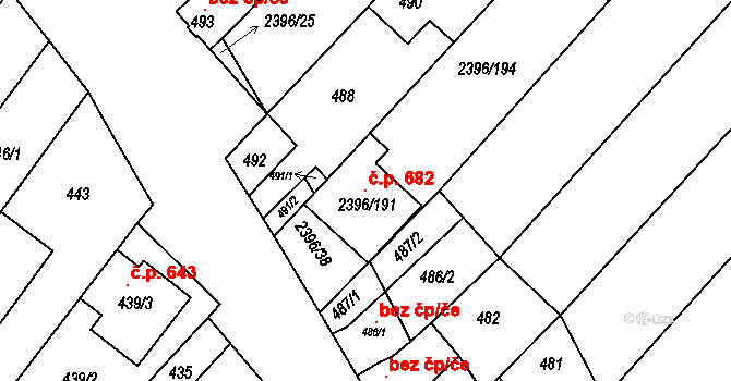 Hrušky 682 na parcele st. 2396/191 v KÚ Hrušky, Katastrální mapa