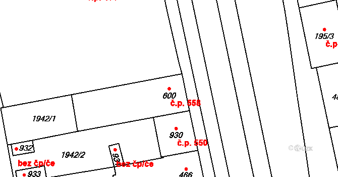 Hrušovany nad Jevišovkou 558 na parcele st. 600 v KÚ Hrušovany nad Jevišovkou, Katastrální mapa