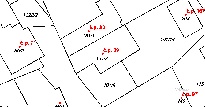 Partutovice 89 na parcele st. 131/2 v KÚ Partutovice, Katastrální mapa