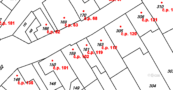 Přerov VII-Čekyně 119, Přerov na parcele st. 161 v KÚ Čekyně, Katastrální mapa