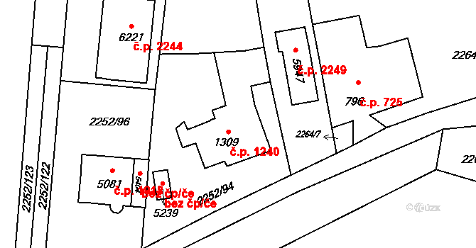 Hranice I-Město 1240, Hranice na parcele st. 1309 v KÚ Hranice, Katastrální mapa
