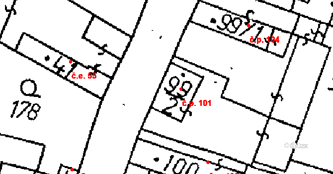 Žehušice 101 na parcele st. 99/2 v KÚ Žehušice, Katastrální mapa