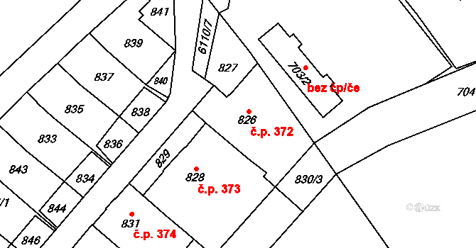 Jihlava 372 na parcele st. 826 v KÚ Jihlava, Katastrální mapa