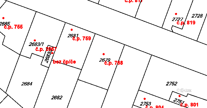 Čelákovice 768 na parcele st. 2679 v KÚ Čelákovice, Katastrální mapa