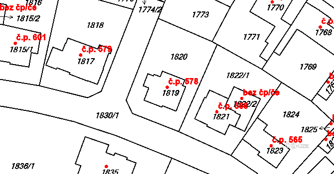 Roztoky 578 na parcele st. 1819 v KÚ Roztoky u Prahy, Katastrální mapa