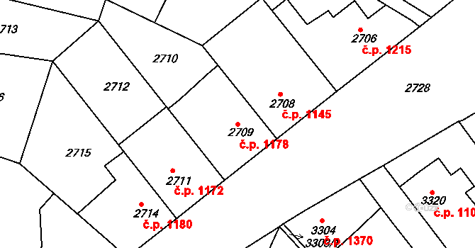 Roztoky 1178 na parcele st. 2709 v KÚ Žalov, Katastrální mapa
