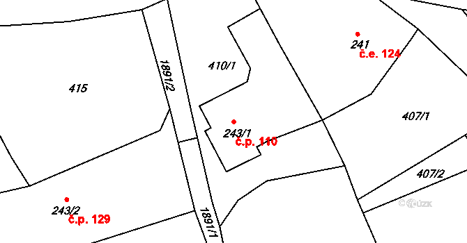 Janov 110, Nový Bor na parcele st. 243/1 v KÚ Janov u Nového Boru, Katastrální mapa