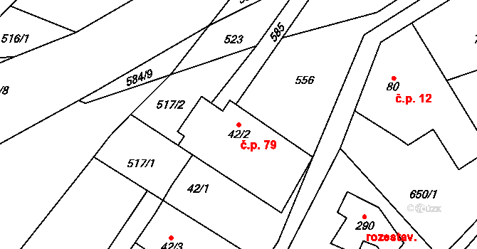 Zákolany 79 na parcele st. 42/2 v KÚ Trněný Újezd u Zákolan, Katastrální mapa
