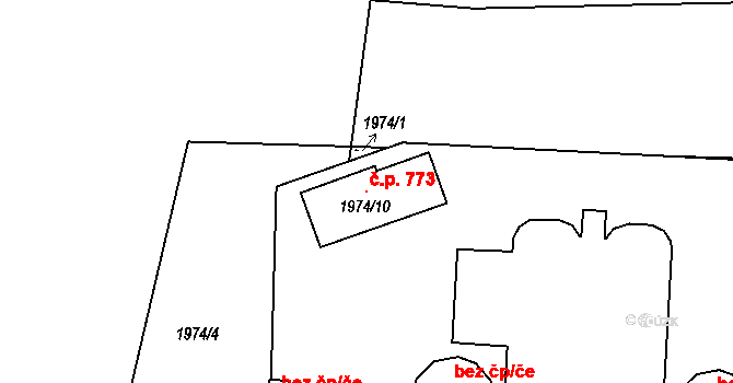 Velké Opatovice 773 na parcele st. 1974/10 v KÚ Velké Opatovice, Katastrální mapa