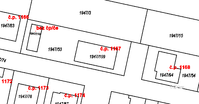 Nivnice 1167 na parcele st. 1947/109 v KÚ Nivnice, Katastrální mapa