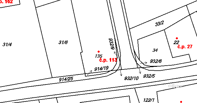 Příšovice 113 na parcele st. 135 v KÚ Příšovice, Katastrální mapa