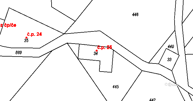 Tuhaň 25, Stružinec na parcele st. 34 v KÚ Tuhaň u Stružince, Katastrální mapa