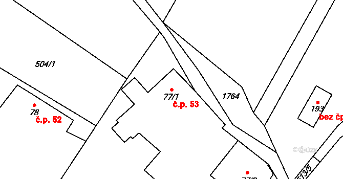 Třebihošť 53 na parcele st. 77/1 v KÚ Třebihošť, Katastrální mapa