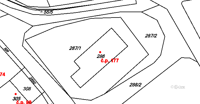 Klepačov 177, Blansko na parcele st. 286 v KÚ Klepačov, Katastrální mapa