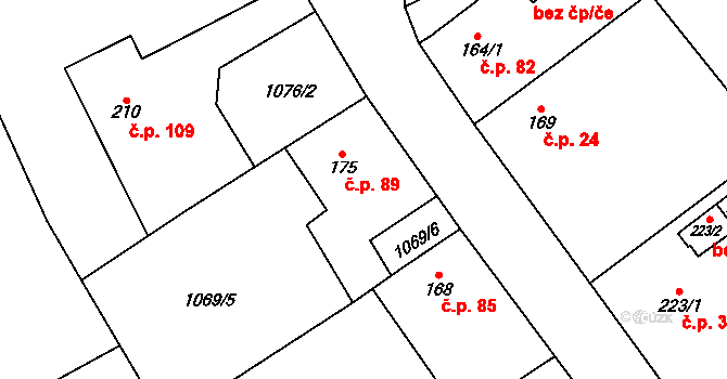 Rpety 89 na parcele st. 175 v KÚ Rpety, Katastrální mapa