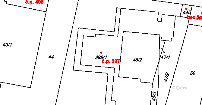 Kladruby 297 na parcele st. 398/1 v KÚ Kladruby u Stříbra, Katastrální mapa