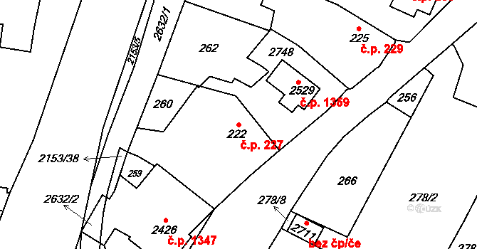 Třebechovice pod Orebem 227 na parcele st. 222 v KÚ Třebechovice pod Orebem, Katastrální mapa