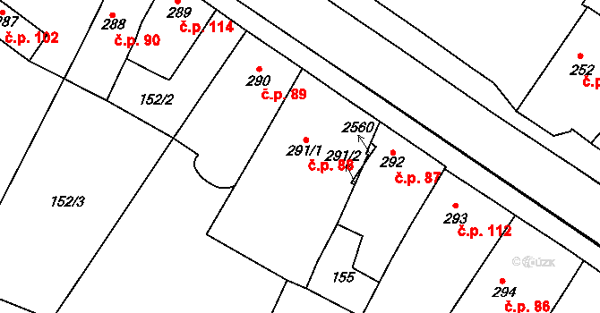 Chlumec nad Cidlinou IV 88, Chlumec nad Cidlinou na parcele st. 291/1 v KÚ Chlumec nad Cidlinou, Katastrální mapa