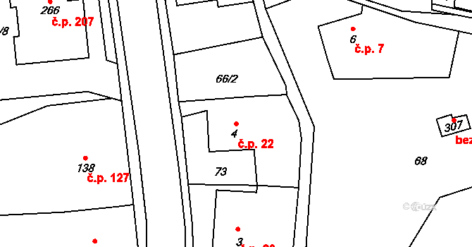 Moravská Chrastová 22, Brněnec na parcele st. 4 v KÚ Moravská Chrastová, Katastrální mapa