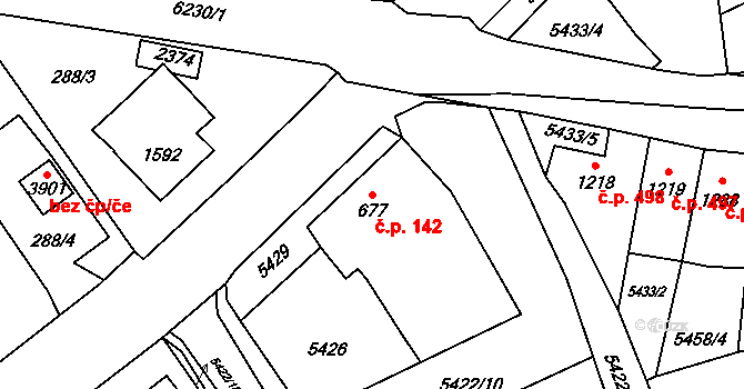 Horní Předměstí 142, Polička na parcele st. 677 v KÚ Polička, Katastrální mapa