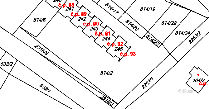 Kamenná Horka 93 na parcele st. 245 v KÚ Moravská Kamenná Horka, Katastrální mapa
