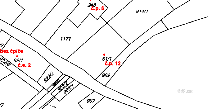 Kamenice 12, Klučenice na parcele st. 61/1 v KÚ Klučenice, Katastrální mapa
