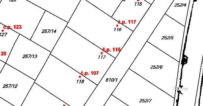 Ctiněves 115 na parcele st. 117 v KÚ Ctiněves, Katastrální mapa