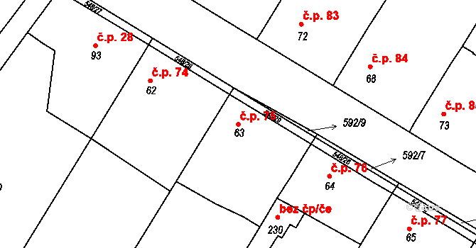 Hrdly 75, Bohušovice nad Ohří na parcele st. 63 v KÚ Hrdly, Katastrální mapa