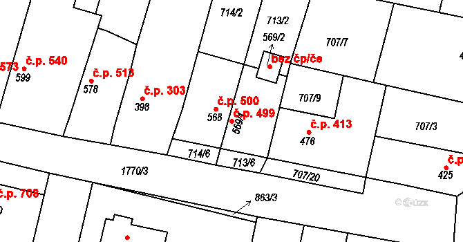 Libochovice 499 na parcele st. 569/1 v KÚ Libochovice, Katastrální mapa