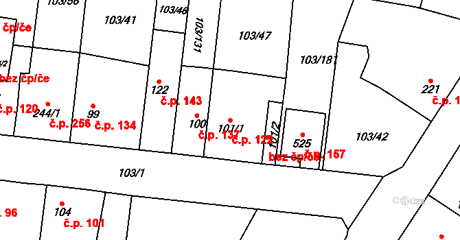 Malé Žernoseky 122 na parcele st. 101/1 v KÚ Malé Žernoseky, Katastrální mapa