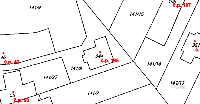 Černá za Bory 186, Pardubice na parcele st. 344 v KÚ Černá za Bory, Katastrální mapa
