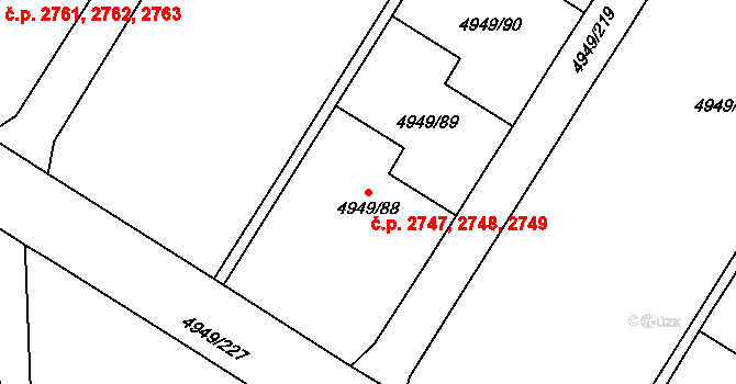Severní Terasa 2747,2748,2749, Ústí nad Labem na parcele st. 4949/88 v KÚ Ústí nad Labem, Katastrální mapa