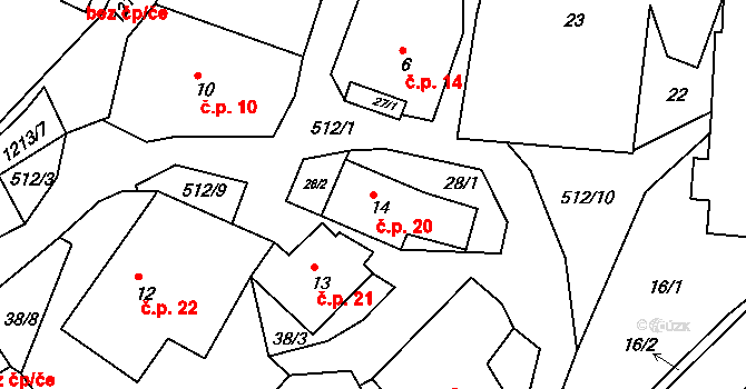 Lačnov 20, Korouhev na parcele st. 14 v KÚ Lačnov u Korouhve, Katastrální mapa