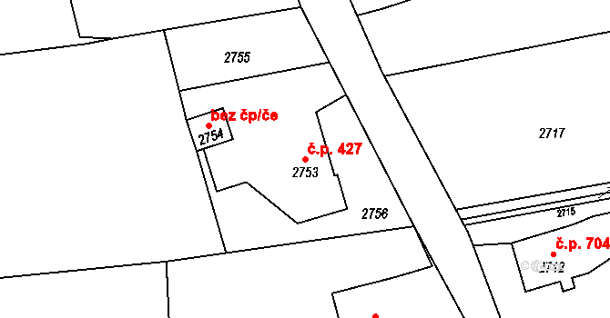 Dolní Lutyně 427 na parcele st. 2753 v KÚ Dolní Lutyně, Katastrální mapa