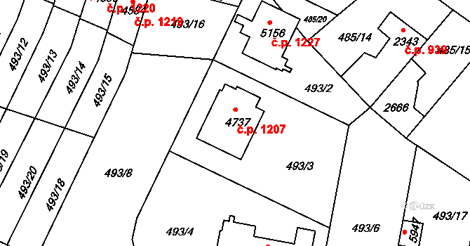 Horka-Domky 1207, Třebíč na parcele st. 4737 v KÚ Třebíč, Katastrální mapa