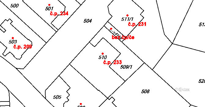 Stránice 233, Brno na parcele st. 510 v KÚ Stránice, Katastrální mapa