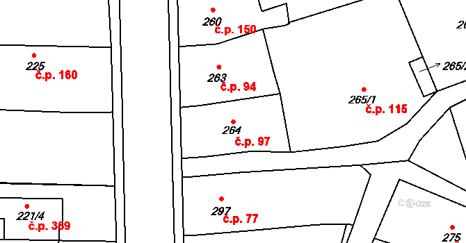 Lipůvka 97 na parcele st. 264 v KÚ Lipůvka, Katastrální mapa
