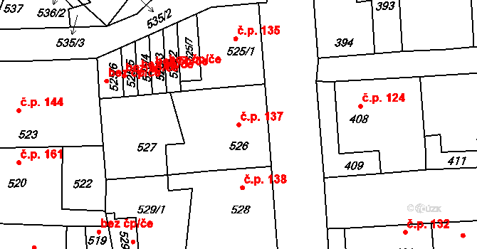 Rudice 137 na parcele st. 526 v KÚ Rudice u Blanska, Katastrální mapa